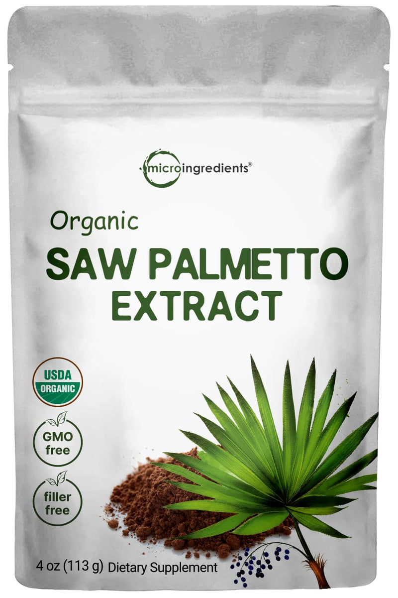 [Australia] - Sustainably US Grown, Organic Saw Palmetto Powder, 4 Ounce, with Active Fatty Acid, Pure Saw Palmetto Prostate & Hair Growth Supplement, Healthy Urination Frequency & Hair Loss Blocker Supplement 