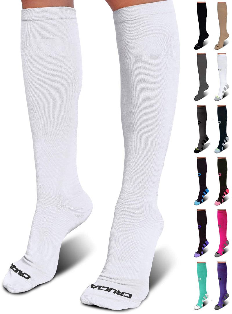 [Australia] - Crucial Compression Socks for Men & Women (20-30mmHg) Running, Athletic, Travel Large-X-Large Solid White 