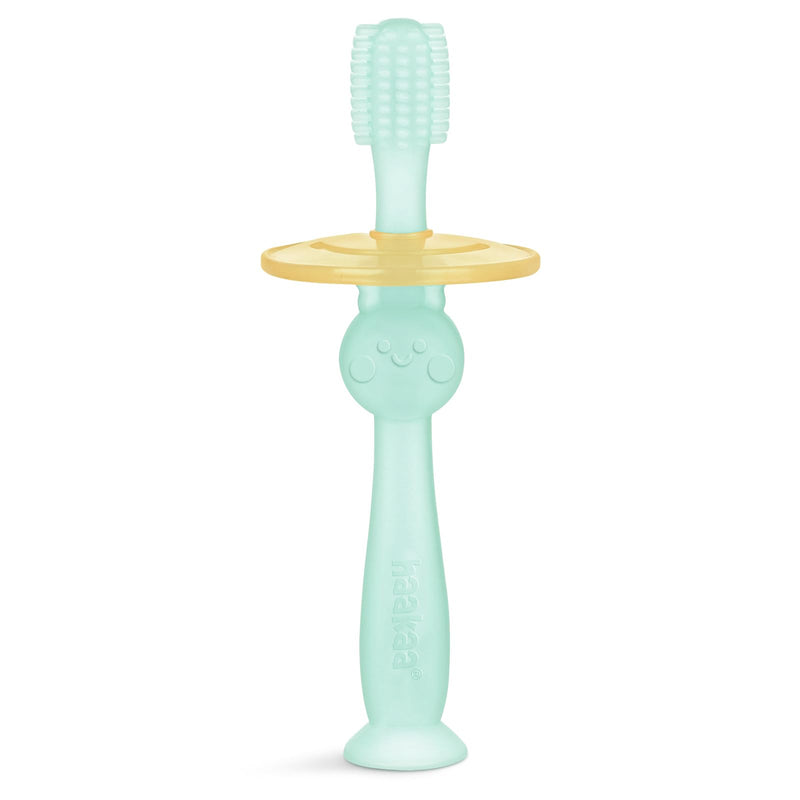 [Australia] - Haakaa 360 Food Grade Silicone Baby Toothbrush - 6M+ With Shield & Base Design, 1pc (Blue) Blue 