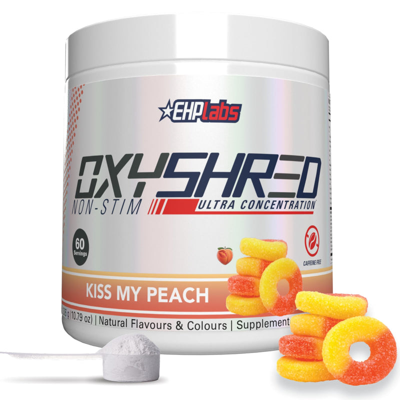 [Australia] - EHP Labs OxyShred Non Stimulant Pre Workout Powder - Stim Free Pre Workout, Caffeine Free Preworkout for Men & Women with L Glutamine & Acetyl L Carnitine - Peach, 60 Servings 