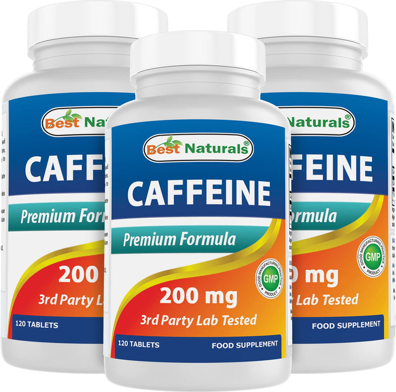 [Australia] - Best Naturals 3 Pack Caffeine Pills 200mg Tablets - Non Habit - Proven No Crash or Jitters - Total 360 Tablets 120 Count (Pack of 3) 
