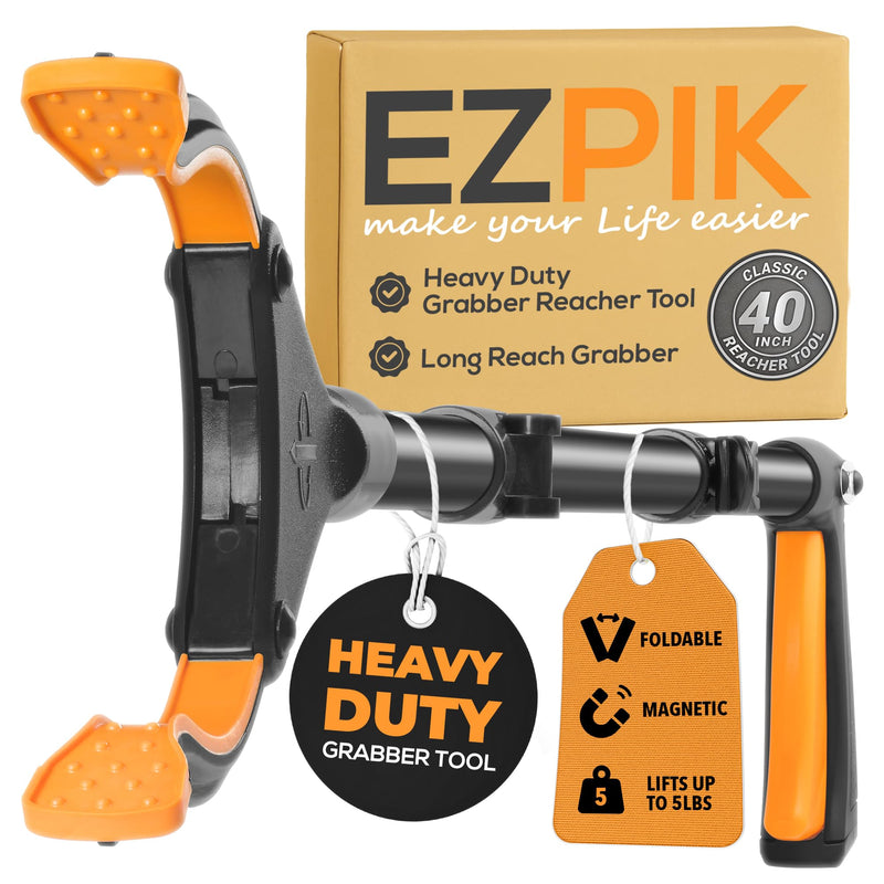 EZPIK Classic 40" Flexible Folding Grabber Tool for Elderly + Magnets, Reacher for Disabled & Seniors Heavy Duty Rotating Grippers for Reaching Underneath, Trash Grabbers & Pickers for Mobility 40" Classic (Pack of 1) - Black