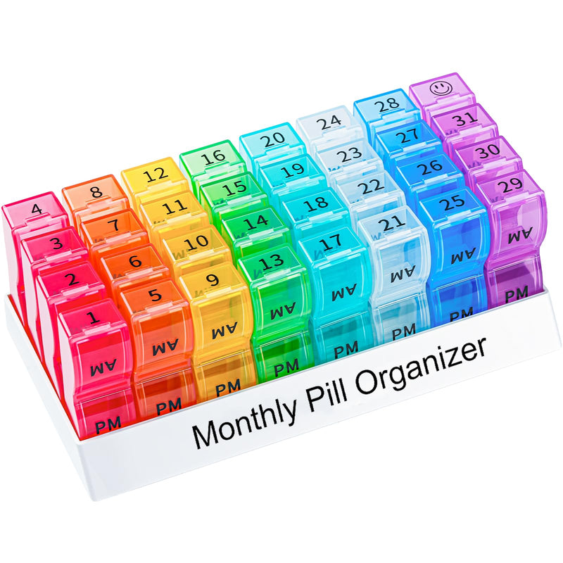 Colorwing Monthly Pill Organizer 2 Times a Day，Compact Pill Case | Ultra-Compact, Pocket-Sized, Ultra-Light, Featherweight, Monthly Tracking, Daily Dose, Detachable Lid, Easy-Clean, BPA-Free Rainbow
