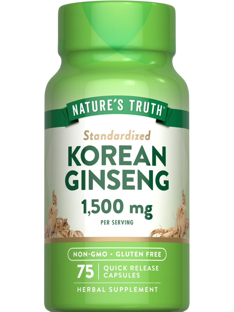 [Australia] - Nature's Truth Korean Ginseng Capsules | 75 Count | Standardized Extract from Ginseng Root | Non-GMO, Gluten Free Supplement 