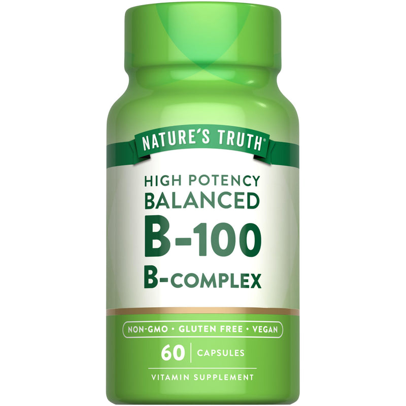 Nature's Truth Vitamin B Complex for Women and Men | 60 Capsules | High Potency B-100 | Vegan, Non-GMO & Gluten Free Supplement 60 Count (Pack of 1)