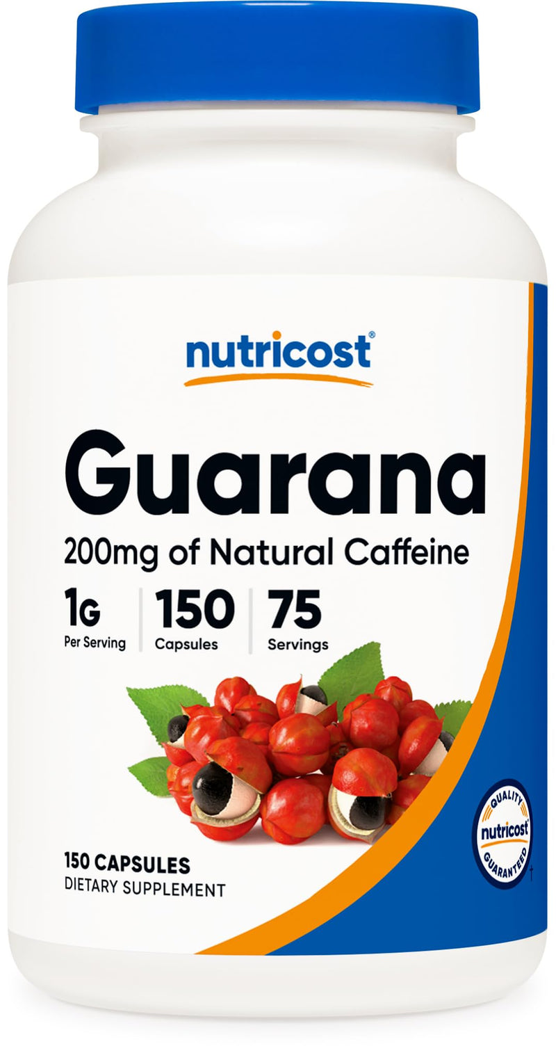 [Australia] - Nutricost Guarana 1000mg Serving, 150 Vegetarian Capsules - Natural Herbal Brazilian Caffeine Energizer Supplement 150 Count (Pack of 1) 