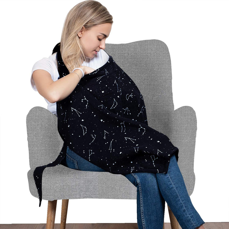 [Australia] - Cotton Nursing Cover - Large Breastfeeding Cover with Built-in Burp Cloth & Pocket - Soft, Breathable, Chemical-Free, 360° Coverage, Black Nursing Cover for Breastfeeding by San Francisco Baby Premium Black 