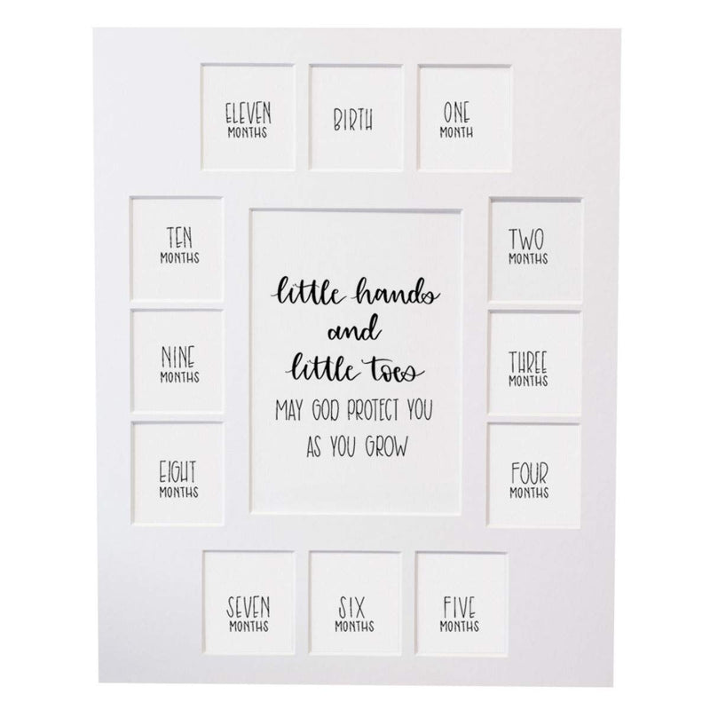 [Australia] - Baby’s First Year Picture Mat – Little Hands and Little Toes Photo Collage – No Frame - 13 Baby Picture Slots – Newborn Birth to One Year Birthday – Watch Your Baby Grow (White Mat) White Mat Only 