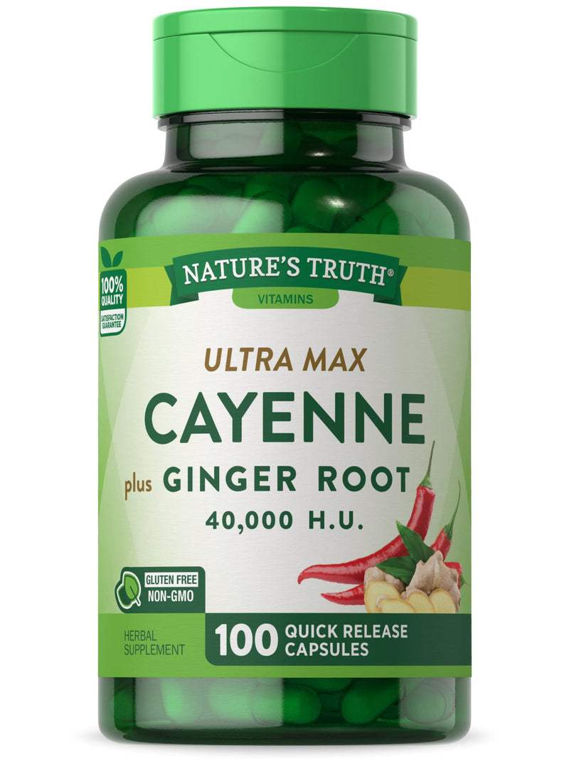 [Australia] - Nature's Truth Cayenne Pepper Capsules | 40,000 HU | 100 Count | with Ginger Root | Non-GMO & Gluten Free Supplement 