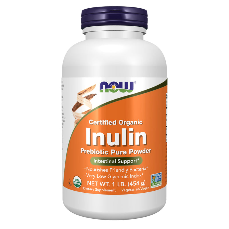 NOW Foods Supplements, Inulin Prebiotic Pure Powder, Certified Organic, Non-GMO Project Verified, Intestinal Support*, 1-Pound 1 Pound (Pack of 1)