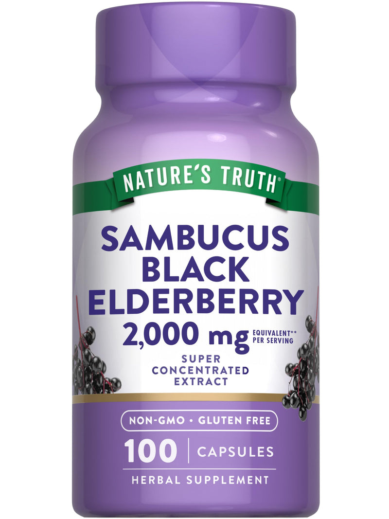 [Australia] - Nature's Truth Black Elderberry Capsules | 100 Count | Super Concentrated Sambucus Extract | Non-GMO and Gluten Free Supplement 100 Count (Pack of 1) 