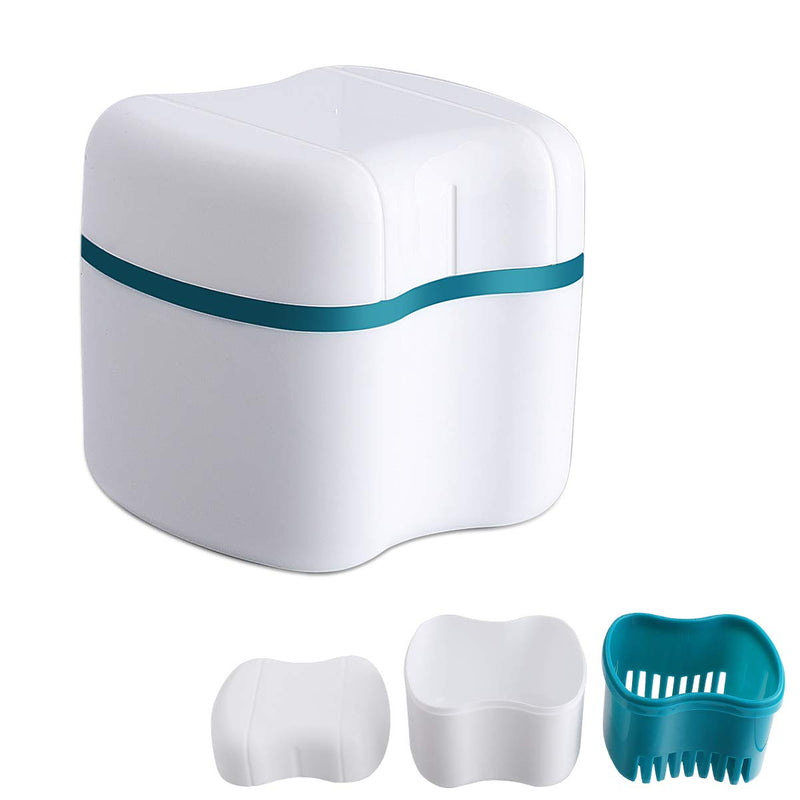 [Australia] - Denture Bath Case with Basket Denture Bath Cleaning Box Container Soaking Cup Cleaner Retainer Case Holder for Dentures for False Teeth 
