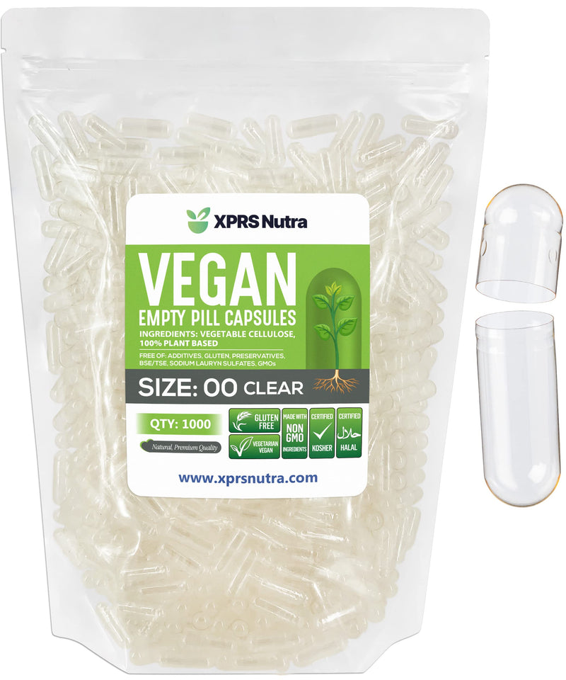 [Australia] - XPRS Nutra Size 00 Empty Vegan Capsules - 1000 Count Clear Capsules for DIY Filling - Vegetarian Pill Capsules for Capsule Filling 1000 Count (Pack of 1) 