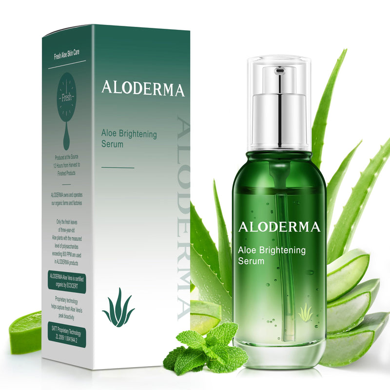 Aloderma Aloe Brightening Serum for Face, Vitamin C & Niacinamide 1.7 oz | Made with 65% Organic Aloe Vera. Cruelty-free daily face serum targets dullness on sensitive, oily or dry skin complexions
