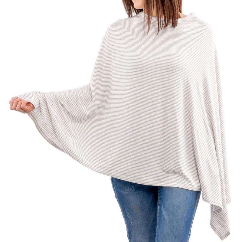 [Australia] - WeeSprout Nursing Cover for Breastfeeding, Soft & Breathable Nursing Poncho, Neck Insert for Hands-Free View, Machine Washable & Dryer Safe Feeding Cover Up Grey Stripe 