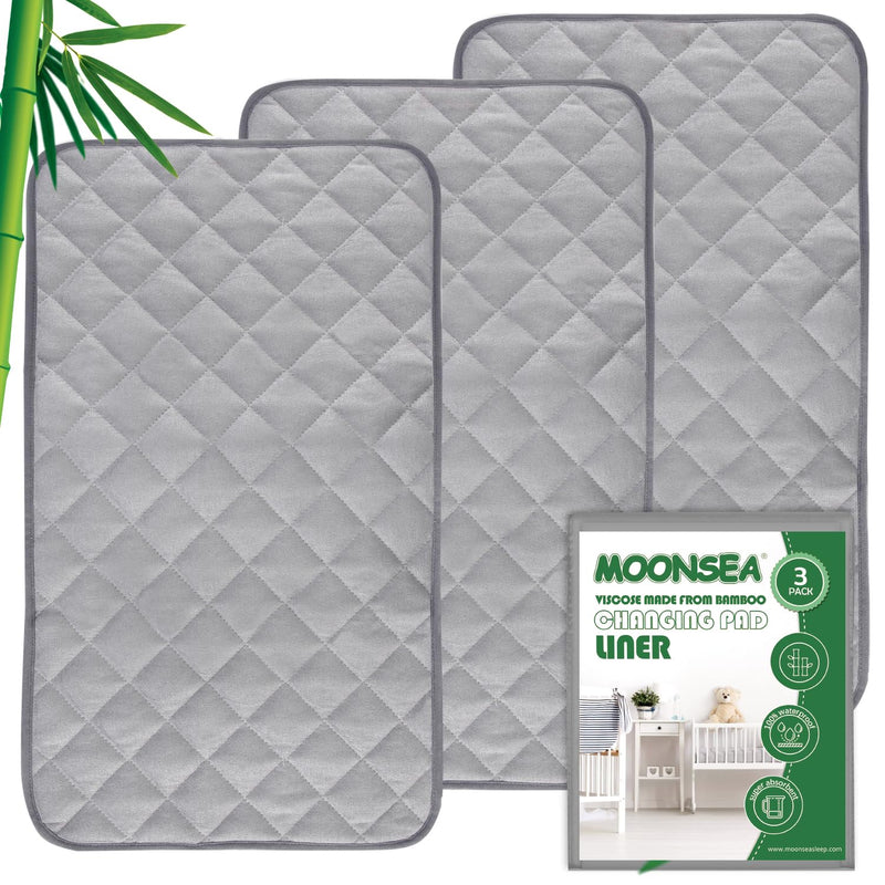 [Australia] - Diaper Changing Pad Liner Non-Slip, Waterproof Terry Mat, Quilted Absorbent Bassinet Liners Washable, 3 Pack 13"x 26" Reusable Portable Changing Table Pad Rectangle Grey Gray 