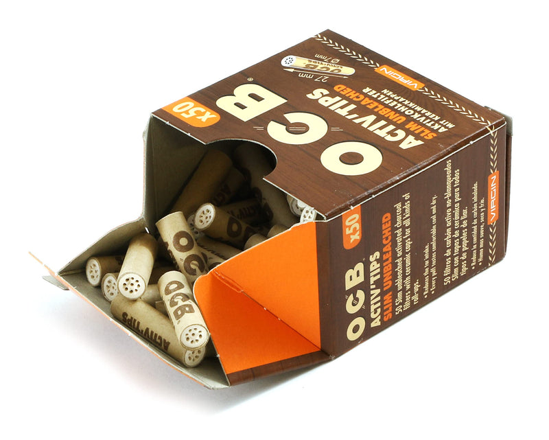 [Australia] - 50 OCB Virgin slim 7mm activated Charcoal filters ACTIV'TIPS with ceramic caps 