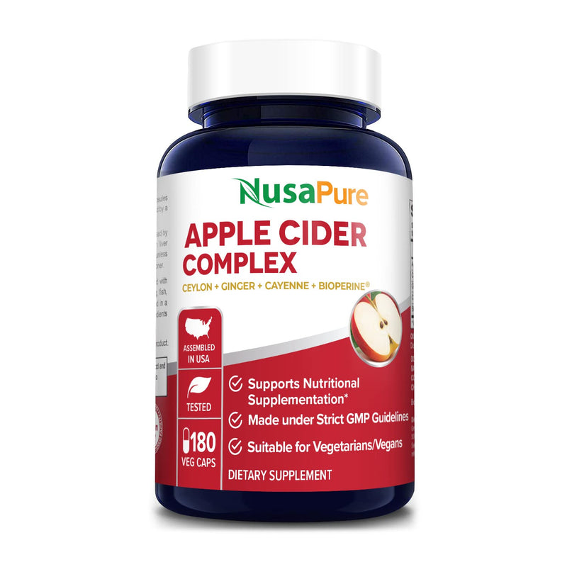 [Australia] - NusaPure Apple Cider Vinegar complex - 180 Veggie Caps - Organic ACV, Ceylon Cinnamon, Organic Ginger, Bioperine & Organic Cayenne Pepper 