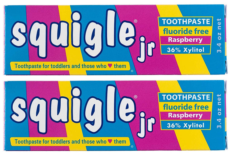 [Australia] - Squigle Jr Toothpaste (for Infants, Toddlers), Travel Toothpaste, Prevents Cavities, Canker Sores, Chapped Lips. Soothes, Protects Dry Mouths. Stops Tooth Sensitivity, No SLS - 2 Pack Raspberry 3.4 Ounce (Pack of 2) 