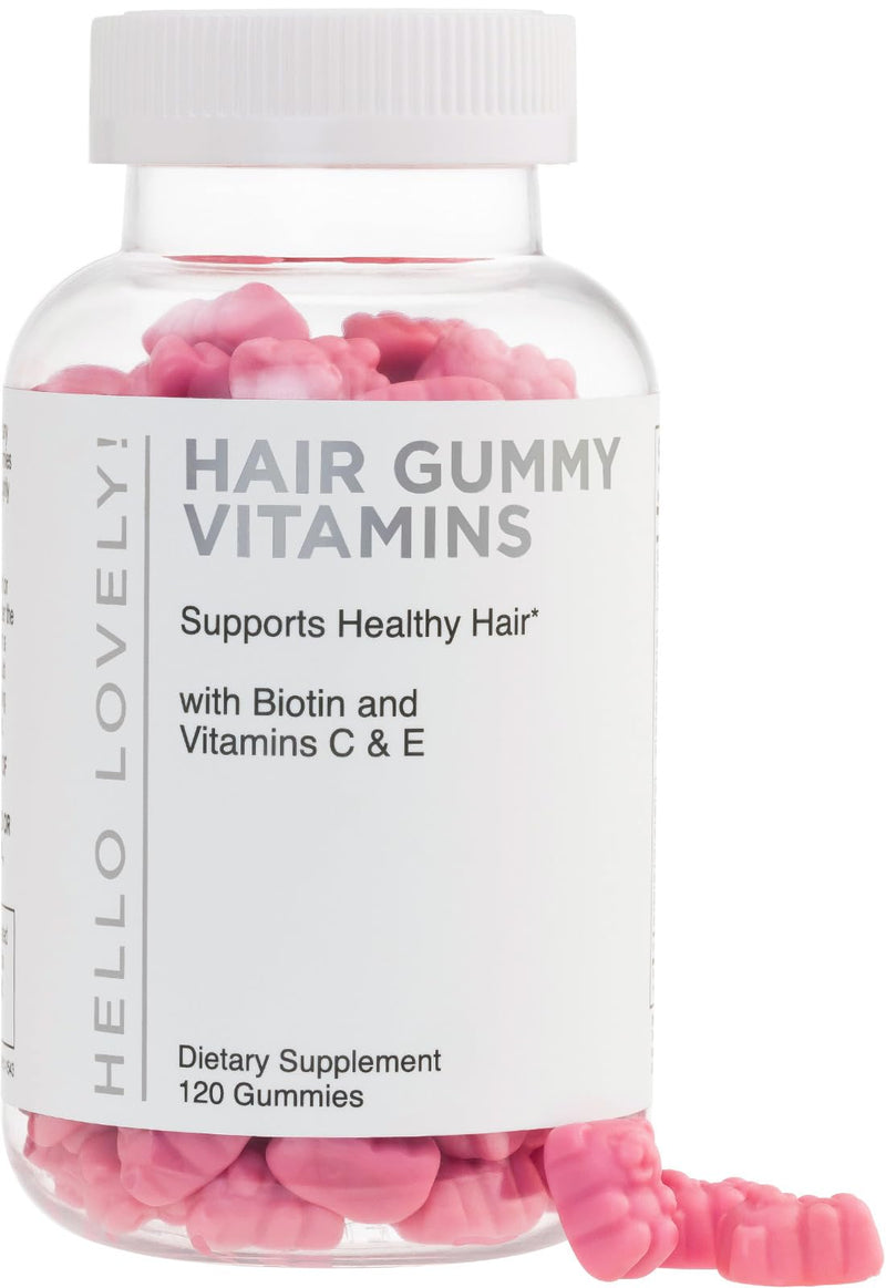 [Australia] - Hello Lovely! Hair Vitamins Gummies with Biotin 5000 mcg Vitamin E & C Support Hair Growth, Premium Vegetarian Non-GMO, for Stronger Beautiful Hair, Skin & Nails Supplement - 120 Gummy Bears 120 Count (Pack of 1) 
