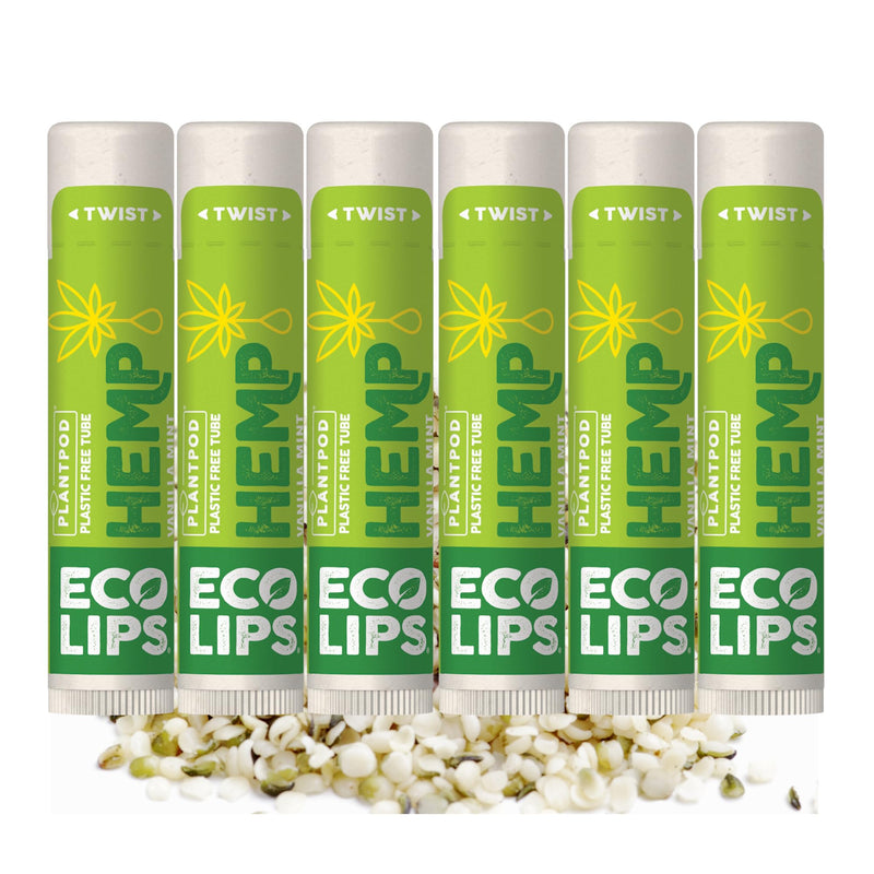Eco Lips Organic Hemp Lip Balm Vanilla Mint, 6 pack | With Coldpressed Hempseed Oil, Coconut Oil, and Vitamin E | Deeply Moisturizes Dry, Chapped Lips 6 Count (Pack of 1)