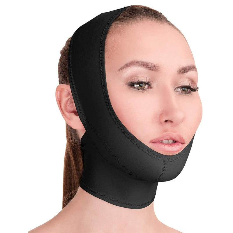 [Australia] - Post Surgical Chin Strap Bandage for Women - Neck and Chin Compression Garment Wrap - Face Slimmer, Jowl Tightening (M) Medium (Pack of 1) Black 