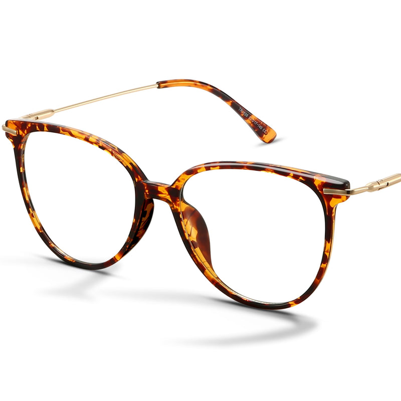 [Australia] - Gaoye Blue Light Blocking Glasses - Trending Round TR90 Frames, Metal Arms, UV400 Protection - Matching Soft Case *1-tea Leopard/Transparent Lens Clear 