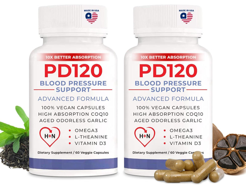 PD120 Blood Pressure Support Supplement | Heart Health | High Absorption CoQ10 Beet Root Garlic Extract Hawthorn Berry Omega-3 D3 Nitric Oxide | 2 Month Supply | 120 Veggie Caps