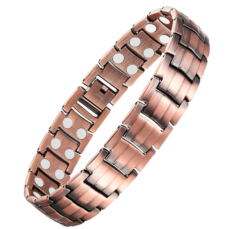 [Australia] - Feraco Men's Copper Magnetic Bracelet Elegant 99.99% Solid Copper Bracelets with Double-Row Strong Magnets,Magnetic Jewelry (Copper) 
