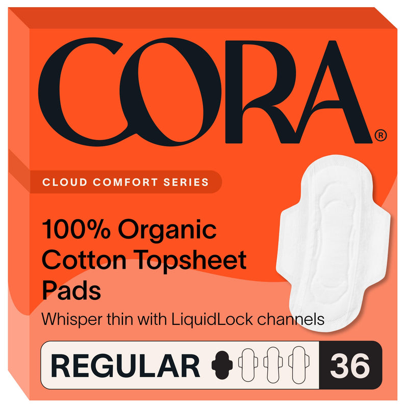 [Australia] - Cora Organic Pads | Ultra Thin Period Pads with Wings | Regular Absorbency | Ultra-Absorbent Sanitary Pads for Women | 100% Organic Cotton Topsheet (36 Count) 
