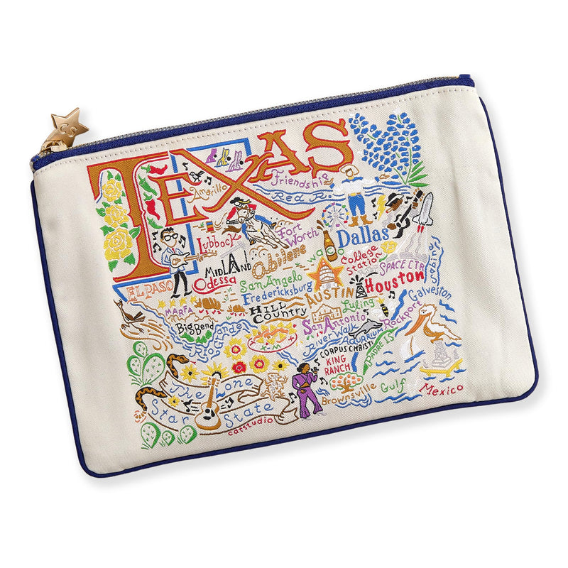 Natural Texas Zipper Pouch Purse, Travel Cosmetic Bag, Makeup Bag | Zipper Bag - Holds Phone, Makeup, Wallet, Glasses, & Essentials - Travel Souvenir Gift Texas (Natural)