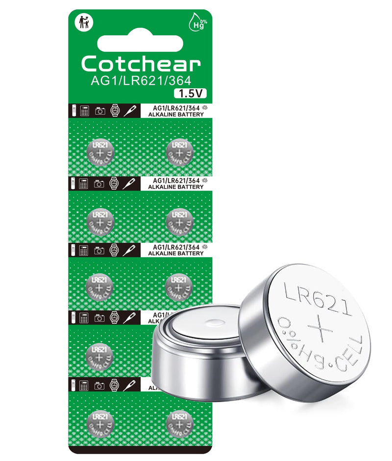 [Australia] - Cotchear 10pcs AG1 Battery LR621 364 Watch Battery 1.55V 364 SR621SW LR621 621 LR60 CX60 Alkaline Button Cell Batteries for Watch Toys Remote 