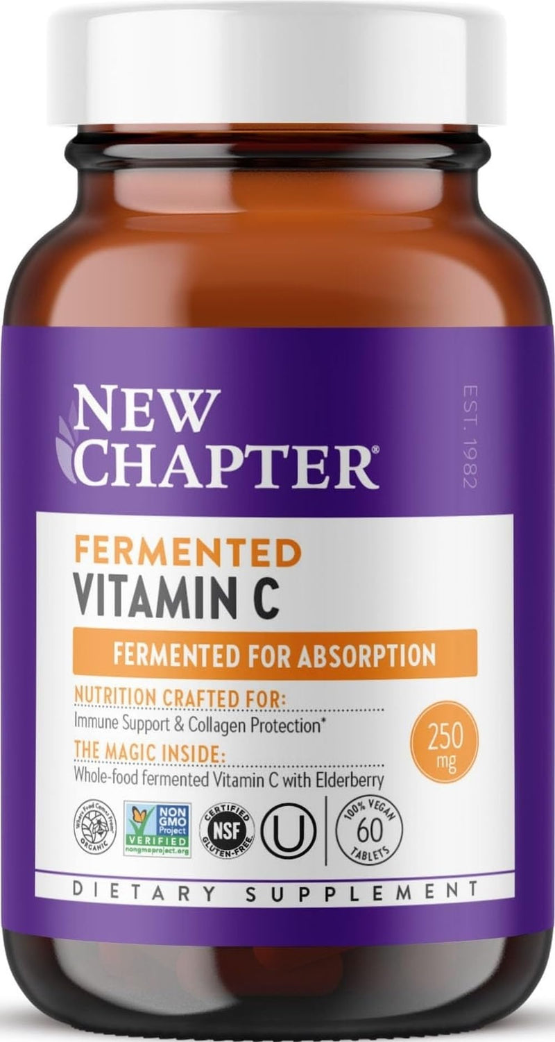 New Chapter Fermented Vitamin C and Elderberry, 60 Count | ONE Daily for Immune Support and Collagen Protection, Made with Organic Herbs, Vegan and Gluten Free Formula