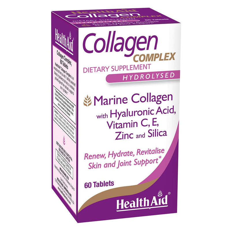 HealthAid Marine Collagen Complex – Hydrolyzed Collagen with Hyaluronic Acid, Vitamin C, E & Zinc – Supports Skin Hydration, Elasticity & Healthy-Looking Skin – 60 Tablets (2 Daily)*