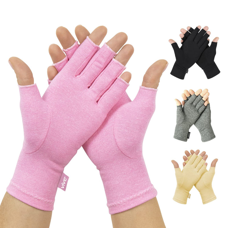 [Australia] - Vive Pink Arthritis Hand Compression Gloves - Comfortable Fit for Men and Women - Open Finger for Rheumatoid, Osteoarthritis and Computer Typing Pain - Carpal Tunnel Support - Moisture Wicking Fabric Medium 