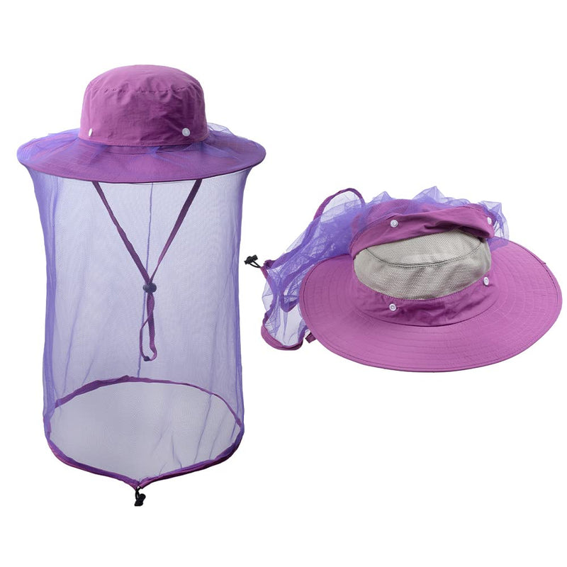 [Australia] - Bee Keeping Beekeeper Veil hat gnats Insect Bug Mosquito Hats Fishing Gardening Cap with Head net Netting mesh Hood Purple 
