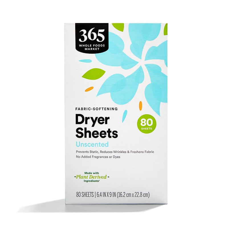 [Australia] - 365 by Whole Foods Market, Dryer Sheets Fabric Softener Unscented, 80 Count 80 Count (Pack of 1) 