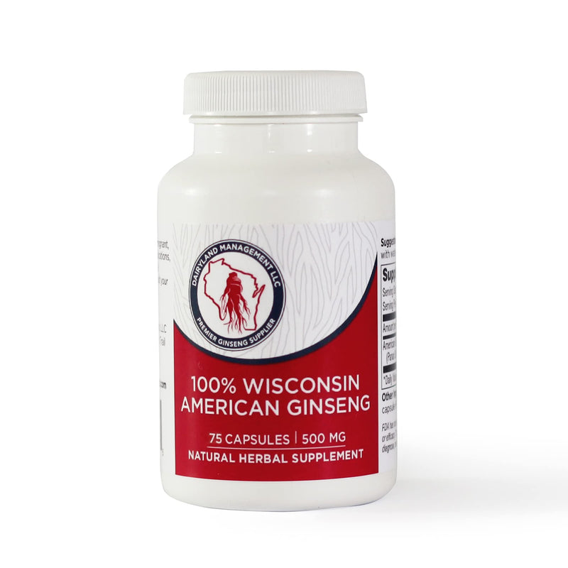 [Australia] - Dairyland American Ginseng Capsules - 75 ct, 500 mg - Wisconsin Ginseng Capsule - Authentic American Ginseng Root Extract - Ginseng Capsules for Use as a Daily Immune Support Herb Supplement 