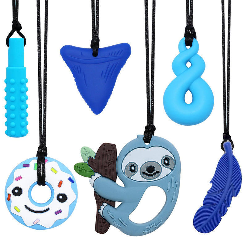 [Australia] - Sensory Chew Necklace for Kids Boys Girls, 6 Pack Silicone Chew Toys for Kids with ADHD Autism, Anxiety, Chewy Necklace Sensory Reduce Adults Children Chewing Fidgeting Blue 