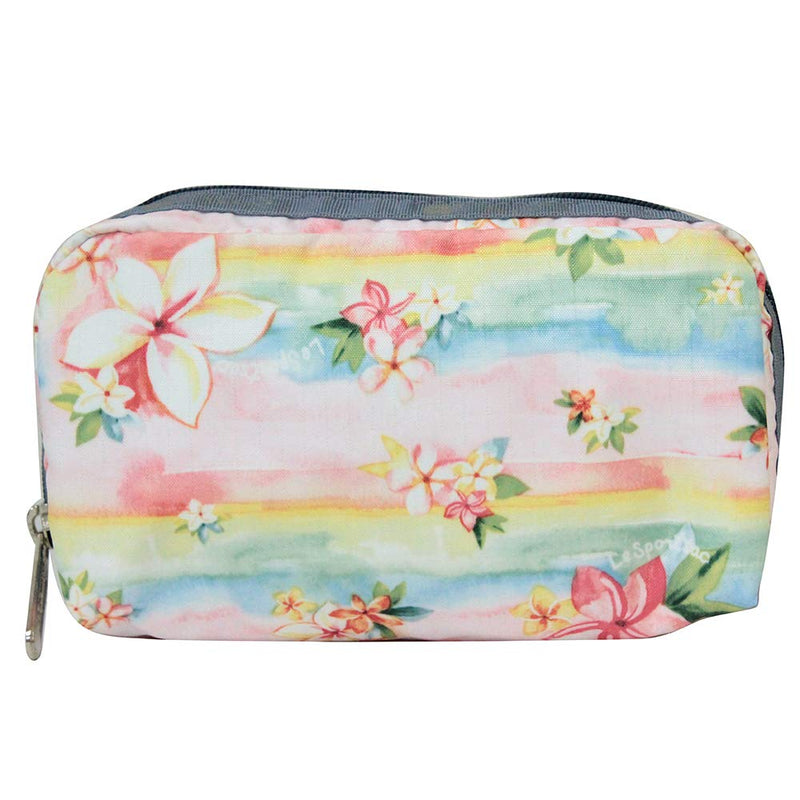 LeSportsac Plumeria Rainbow HAWAII EXCLUSIVE Rectangular Cosmetic Bag, Style 6511/Color K879, Tropical Hawaiian Plumeria Flowers, Pastel Watercolors, Celebrate Hawaii