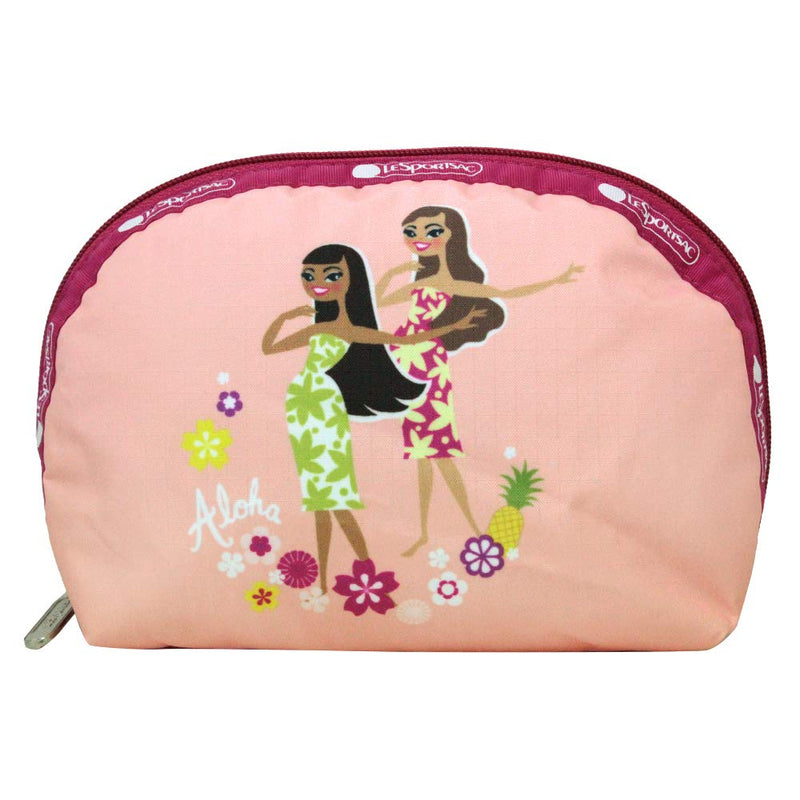 LeSportsac Hula Duo HAWAII EXCLUSIVE Medium Dome Cosmetic Bag/Pouch Style 8170/Color K875, Colorful Hula Girls, Aloha & Hawaii Printed on Front/Back, Pineapples, Flowers, Tropical, Collector's Bag