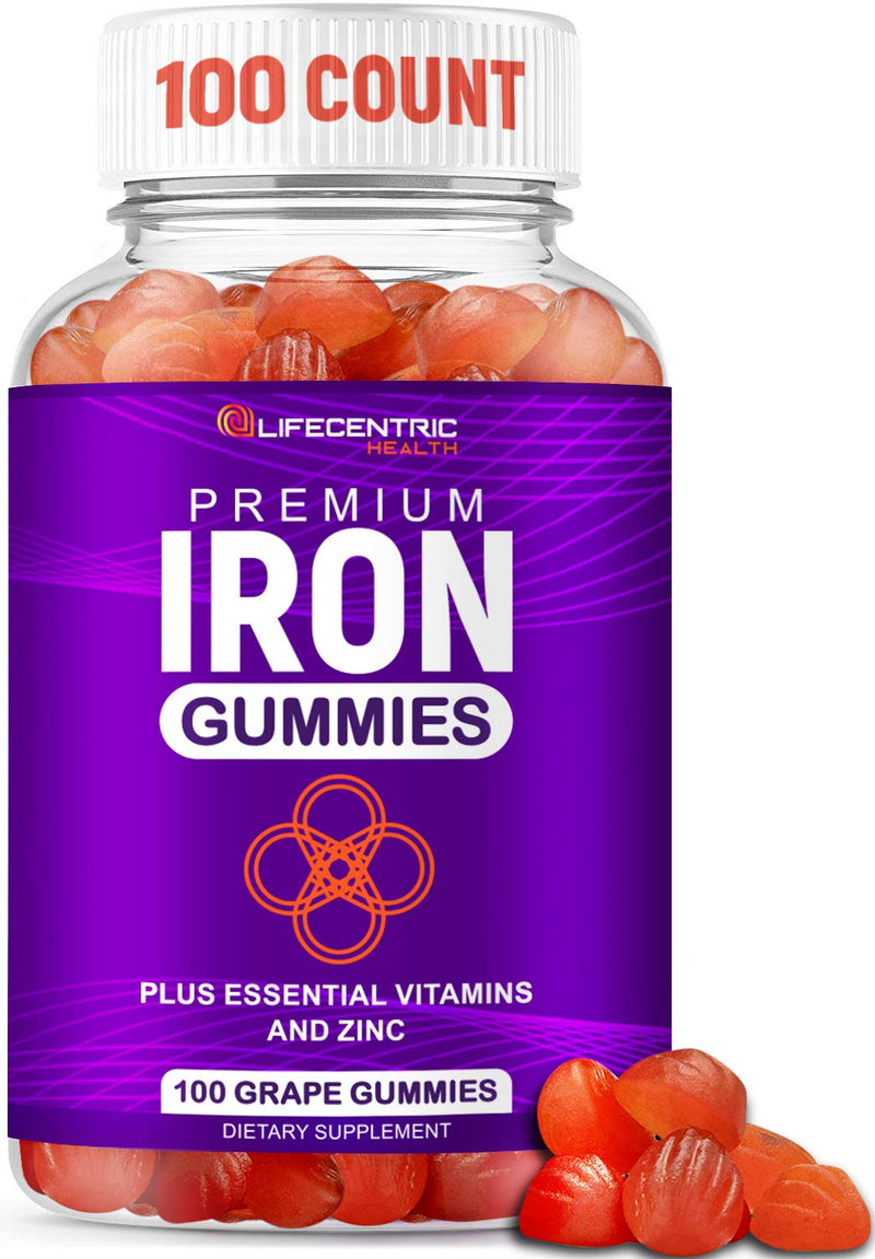 [Australia] - LifeCentricHealth Iron Gummies for Adults & Kids | Biotin Zinc Vitamin B Folic Acid Gummies | Vegan Gluten Free Blood Builder Anemia Supplements | Tasty Energy Boosting Iron Supplement for Women & Men 