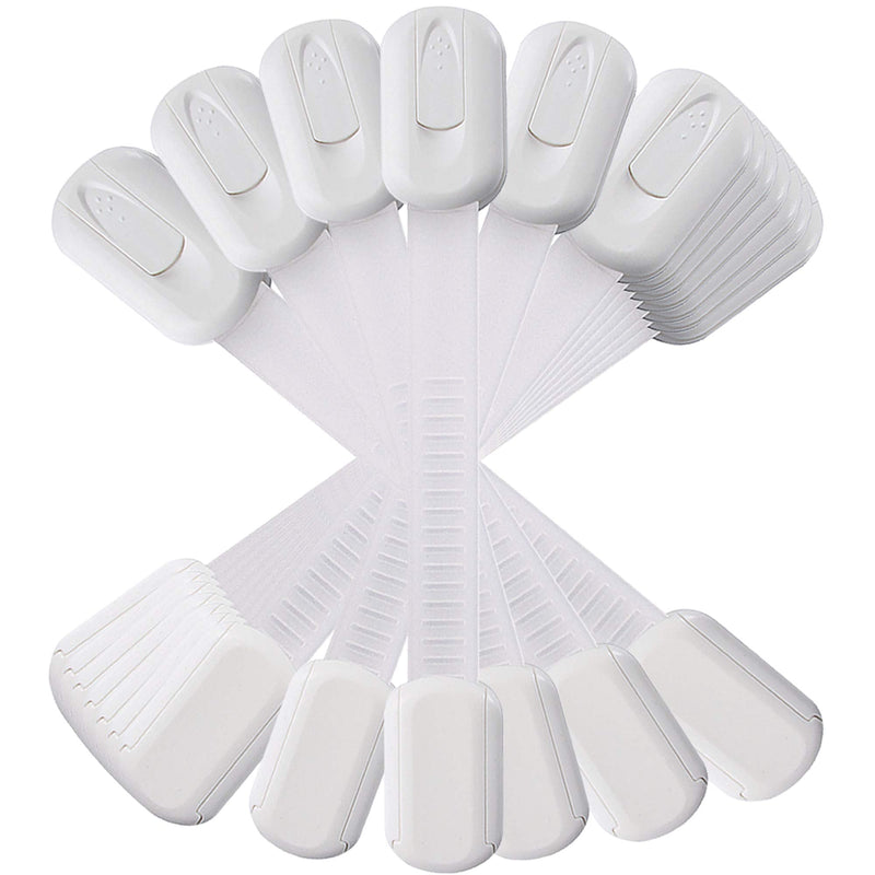 [Australia] - 12 Pack Vmaisi Multi-Use Adhesive Straps Locks - Childproofing Baby Proofing Cabinet Latches for Drawers, Fridge, Dishwasher, Toilet Seat, Cupboard, Oven,Trash Can, No Drilling (White) (12) 12 