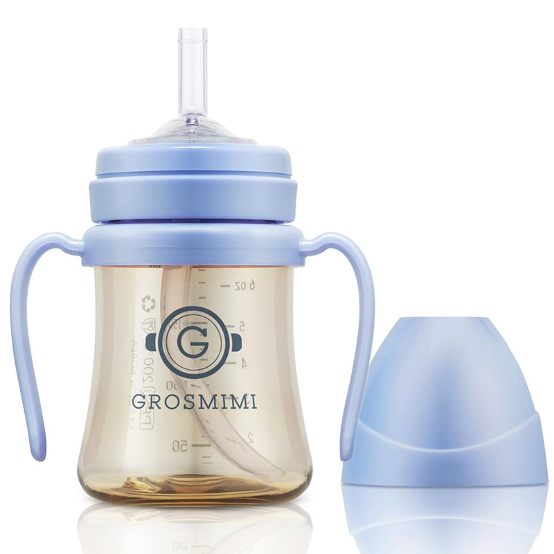 [Australia] - GROSMIMI Spill Proof no Spill Magic Sippy Cup with Straw with Handle for Baby and Toddlers, Customizable, PPSU, BPA Free 6 oz (Sky blue) Sky Blue 