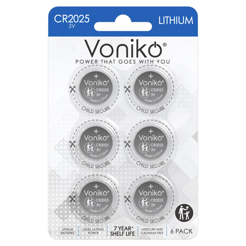 [Australia] - Voniko 3 Volt CR2025 Battery 6 Pack – CR 2025 Button Cell Battery – 2025 Lithium Coin Batteries, 7 Years Shelf Life 6 Count (Pack of 1) 