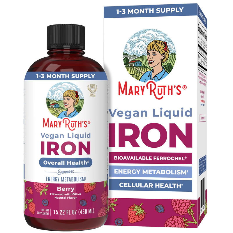 MaryRuth's Liquid Iron Supplement for Women Men & Kids, 15.22 Fl Oz, Vegan | Red Blood Cell Formation, Oxygen Support, Energy Metabolism, Ages 4 & Up, Sugar Free 15.22 Fl Oz (Pack of 1)