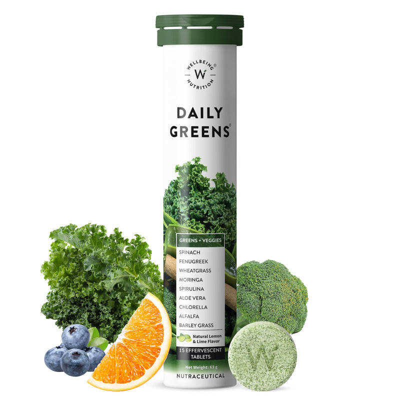 WELLBEING NUTRITION Daily Greens | Natural Lemon and Lime Flavour | 15 Tablets 63g (2.22Ounce)