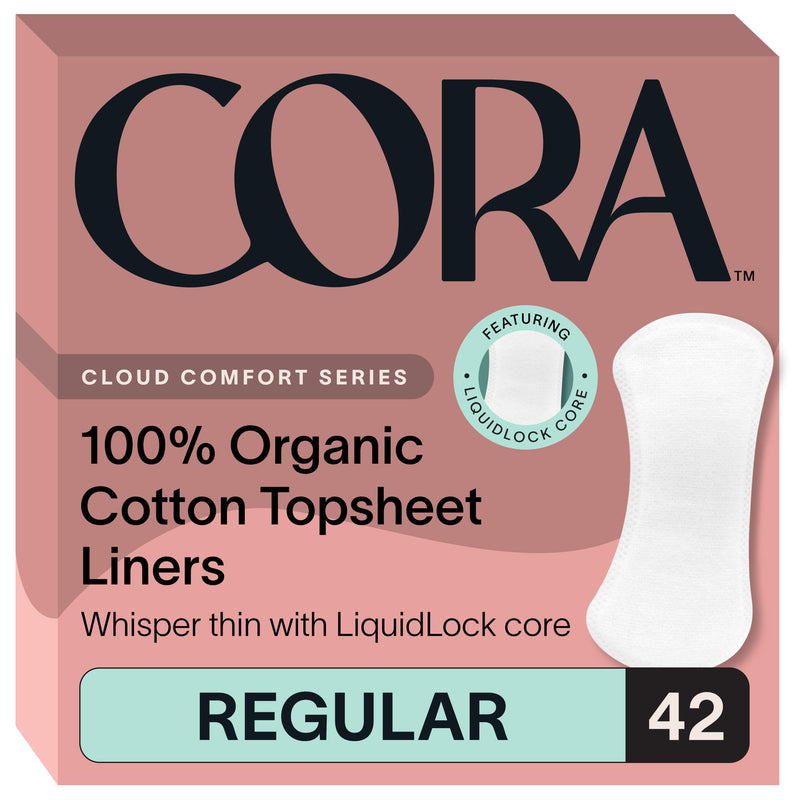 [Australia] - Cora Period Regular Liners | 100% Organic Cotton Topsheet | Ultra Thin, Quick Absorbency | Hypoallergenic | Dermatologically Tested | Unscented, No Wings (42 Liners) 42 Count 