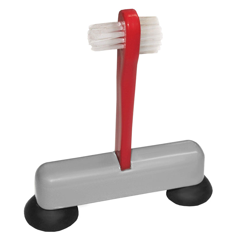 [Australia] - Rehabilitation Advantage Denture Scrub Brush & Suction Cup Holder,Red/Gray 1 Count (Pack of 1) 