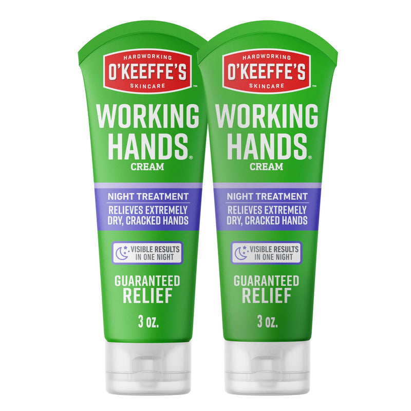 [Australia] - O'Keeffe's Working Hands Night Treatment Hand Cream for Extreme Dryness - 3 oz Tube (2 Pack) - Repairing Skincare for Cracked, Dry Hands 3 Ounce (Pack of 2) 